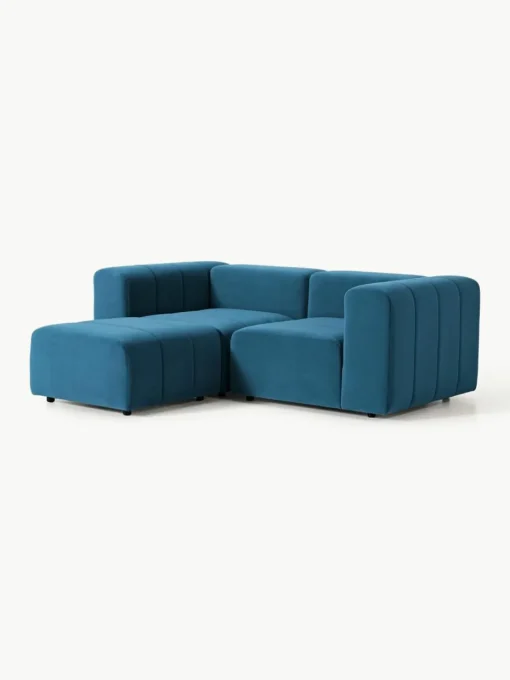 Modulares Samt-Sofa Lena (3-Sitzer) mit Hocker (links/rechts)