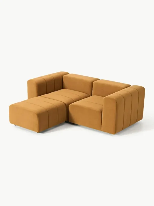 Modulares Samt-Sofa Lena (3-Sitzer) mit Hocker (links/rechts)