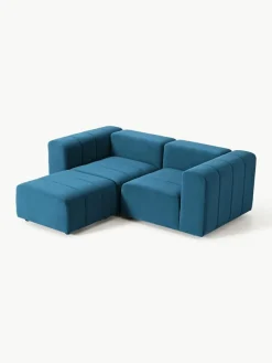 Modulares Samt-Sofa Lena (3-Sitzer) mit Hocker (links/rechts)