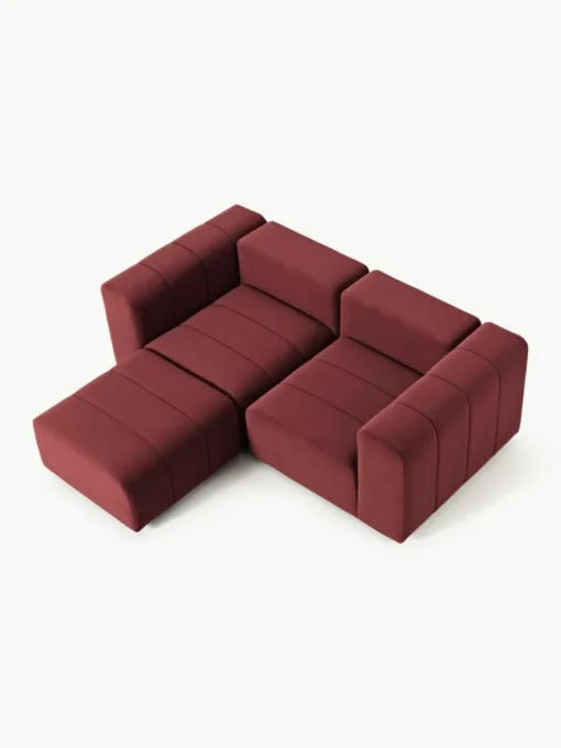 Modulares Samt-Sofa Lena (3-Sitzer) mit Hocker (links/rechts)