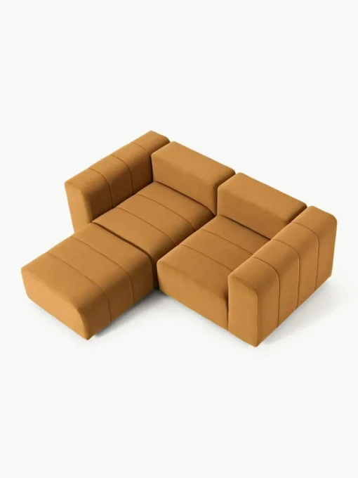 Modulares Samt-Sofa Lena (3-Sitzer) mit Hocker (links/rechts)