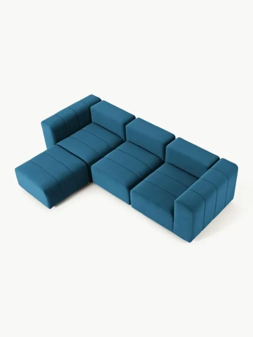 Modulares Samt-Sofa Lena (4-Sitzer) mit Hocker (links/rechts)
