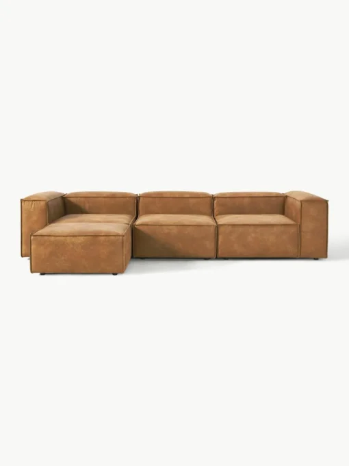 Modulares Sofa Lennon (4-Sitzer) aus recyceltem Leder mit Hocker (links/rechts)