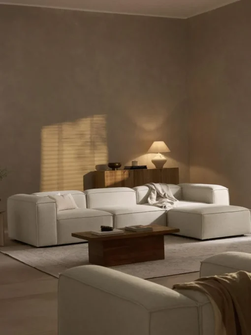 Modulares Sofa Lennon (4-Sitzer) aus Leinen-Mix mit Hocker (links/rechts)