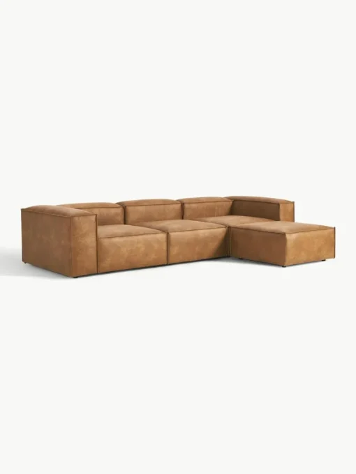 Modulares Sofa Lennon (4-Sitzer) aus recyceltem Leder mit Hocker (links/rechts)