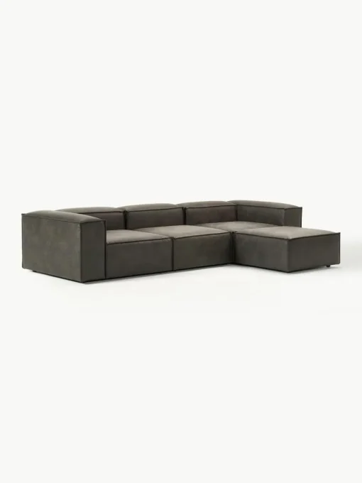 Modulares Sofa Lennon (4-Sitzer) aus recyceltem Leder mit Hocker (links/rechts)