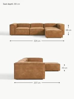 Modulares Sofa Lennon (4-Sitzer) aus recyceltem Leder mit Hocker (links/rechts)