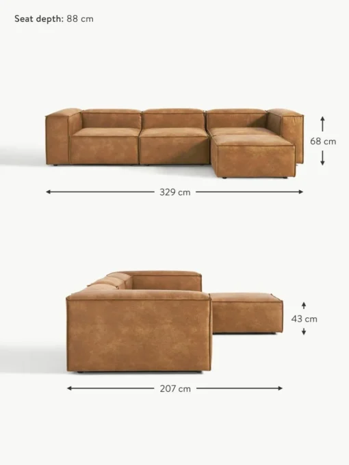 Modulares Sofa Lennon (4-Sitzer) aus recyceltem Leder mit Hocker (links/rechts)