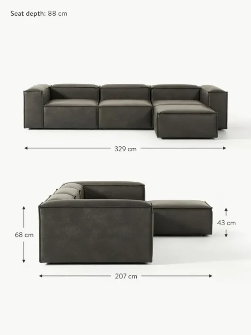 Modulares Sofa Lennon (4-Sitzer) aus recyceltem Leder mit Hocker (links/rechts)