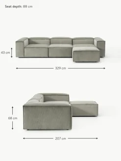Modulares Sofa Lennon (4-Sitzer) aus Cord mit Hocker (links/rechts)
