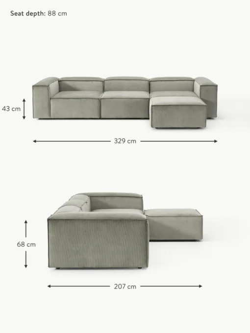 Modulares Sofa Lennon (4-Sitzer) aus Cord mit Hocker (links/rechts)