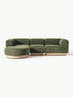 Modulares Sofa Natalie (3-Sitzer) aus Teddy-Bouclé mit Hocker