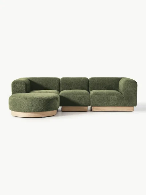 Modulares Sofa Natalie (3-Sitzer) aus Teddy-Bouclé mit Hocker