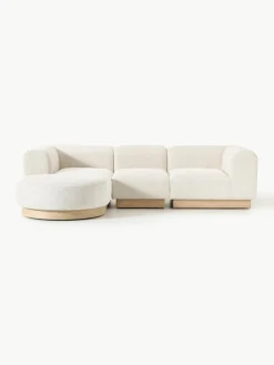 Modulares Sofa Natalie (3-Sitzer) aus Teddy-Bouclé mit Hocker