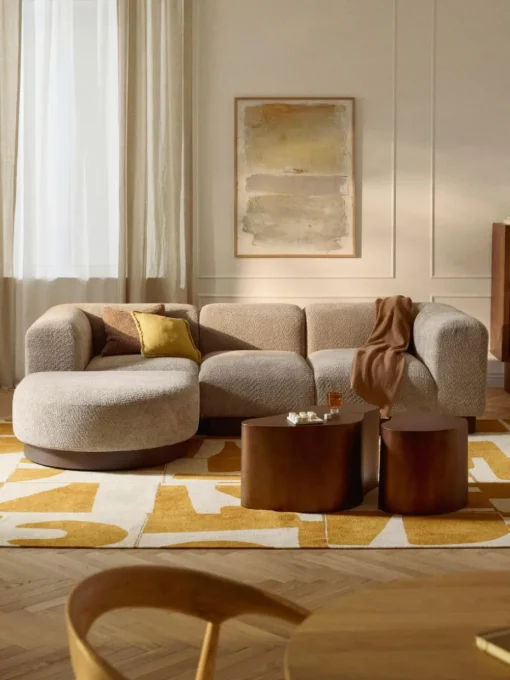 Modulares Sofa Natalie (3-Sitzer) aus Teddy-Bouclé mit Hocker