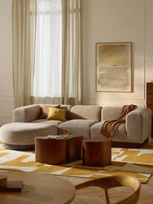 Modulares Sofa Natalie (3-Sitzer) aus Teddy-Bouclé mit Hocker