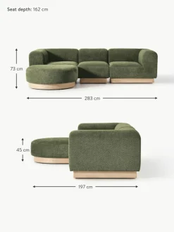 Modulares Sofa Natalie (3-Sitzer) aus Teddy-Bouclé mit Hocker