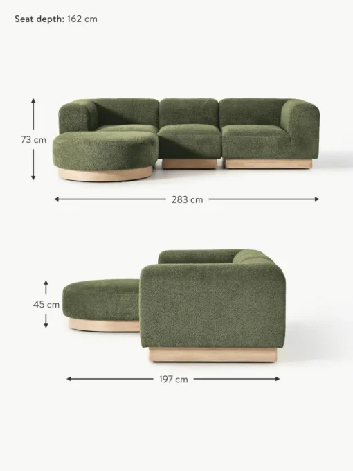 Modulares Sofa Natalie (3-Sitzer) aus Teddy-Bouclé mit Hocker
