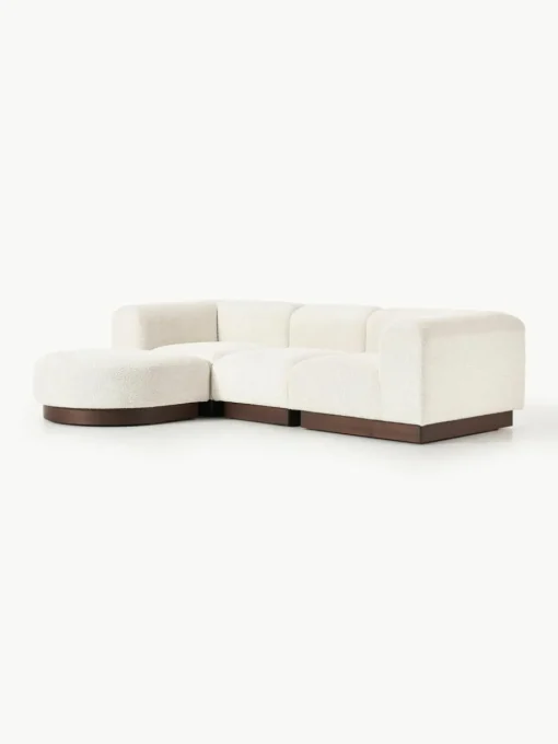 Modulares Sofa Natalie (3-Sitzer) aus Teddy-Bouclé mit Hocker