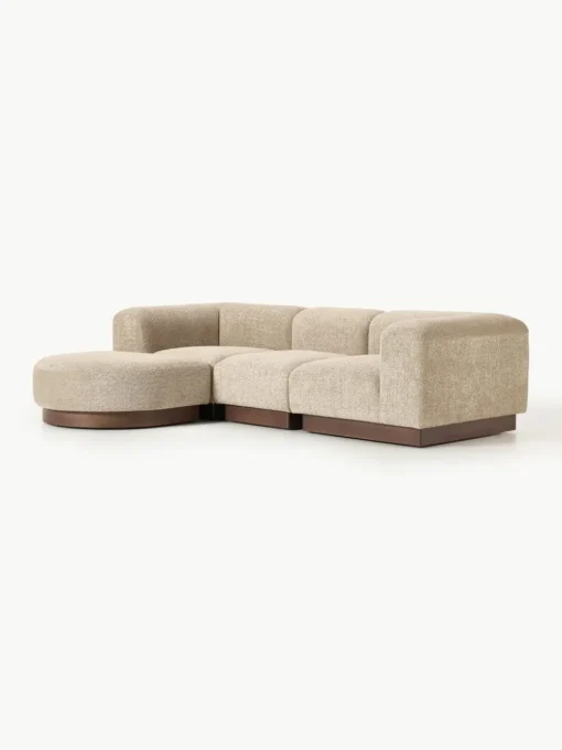 Modulares Sofa Natalie (3-Sitzer) aus Teddy-Bouclé mit Hocker