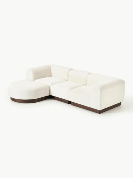 Modulares Sofa Natalie (3-Sitzer) aus Teddy-Bouclé mit Hocker