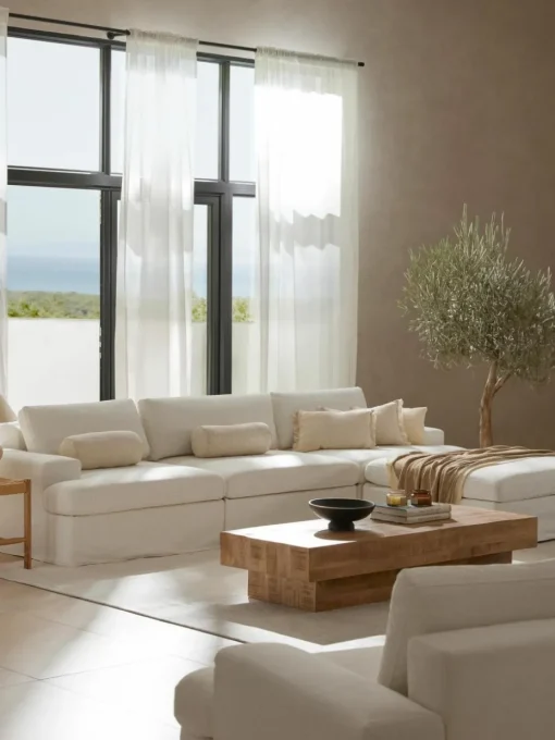 Modulares Sofa Russell (4-Sitzer) mit Hocker (links/rechts)