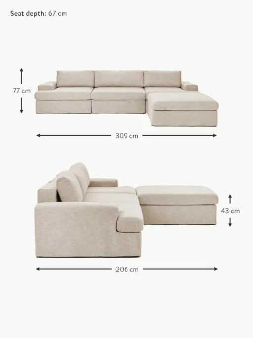 Modulares Sofa Russell (4-Sitzer) mit Hocker (links/rechts)