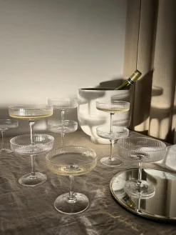 Mundgeblasene Champagnerschalen Ripple mit Rillenrelief, 2 Stück