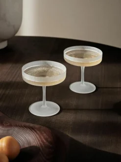 Mundgeblasene Champagnerschalen Ripple mit Rillenrelief, 2 Stück