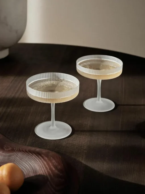 Mundgeblasene Champagnerschalen Ripple mit Rillenrelief, 2 Stück