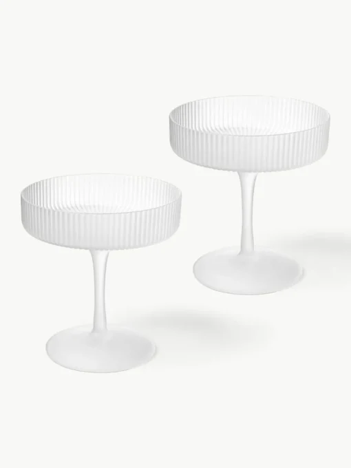 Mundgeblasene Champagnerschalen Ripple mit Rillenrelief, 2 Stück