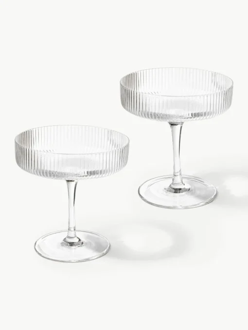 Mundgeblasene Champagnerschalen Ripple mit Rillenrelief, 2 Stück
