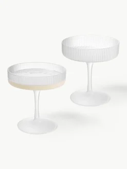 Mundgeblasene Champagnerschalen Ripple mit Rillenrelief, 2 Stück