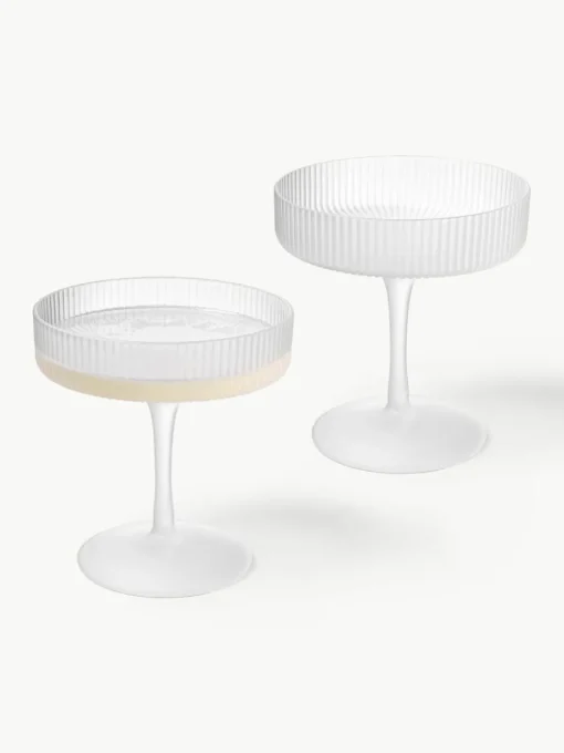 Mundgeblasene Champagnerschalen Ripple mit Rillenrelief, 2 Stück