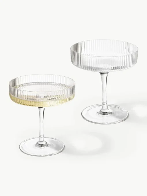 Mundgeblasene Champagnerschalen Ripple mit Rillenrelief, 2 Stück