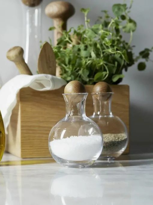 Mundgeblasene Gewürzflaschen Eden mit Holzdeckel, 2er-Set
