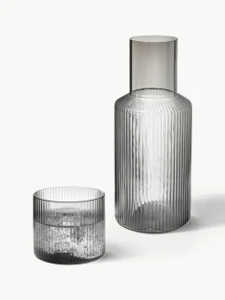 Mundgeblasene kleine Karaffe Ripple mit Wasserglas, 2er-Set