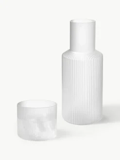 Mundgeblasene kleine Karaffe Ripple mit Wasserglas, 2er-Set