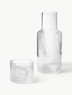 Mundgeblasene kleine Karaffe Ripple mit Wasserglas, 2er-Set