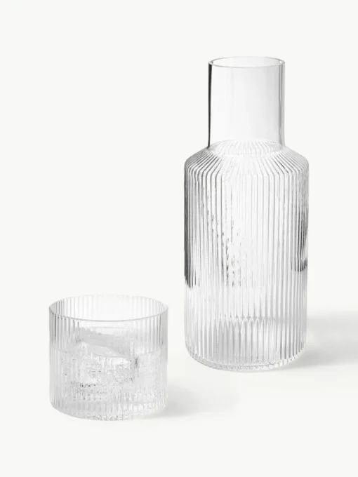 Mundgeblasene kleine Karaffe Ripple mit Wasserglas, 2er-Set