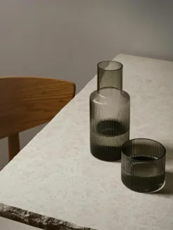 Mundgeblasene kleine Karaffe Ripple mit Wasserglas, 2er-Set