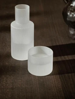 Mundgeblasene kleine Karaffe Ripple mit Wasserglas, 2er-Set
