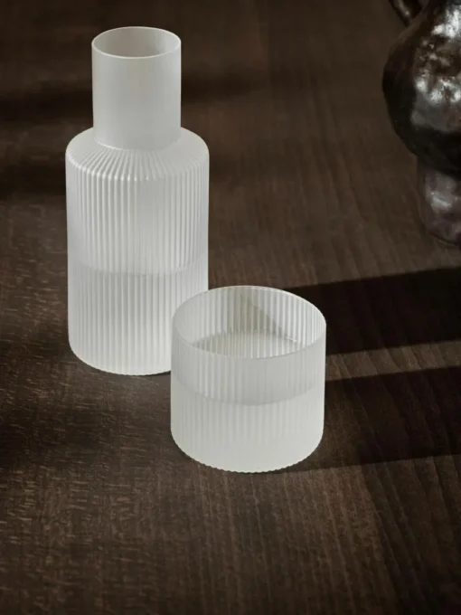Mundgeblasene kleine Karaffe Ripple mit Wasserglas, 2er-Set