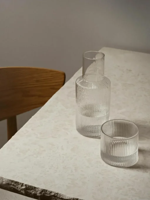 Mundgeblasene kleine Karaffe Ripple mit Wasserglas, 2er-Set