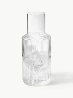Mundgeblasene kleine Karaffe Ripple mit Wasserglas, 2er-Set