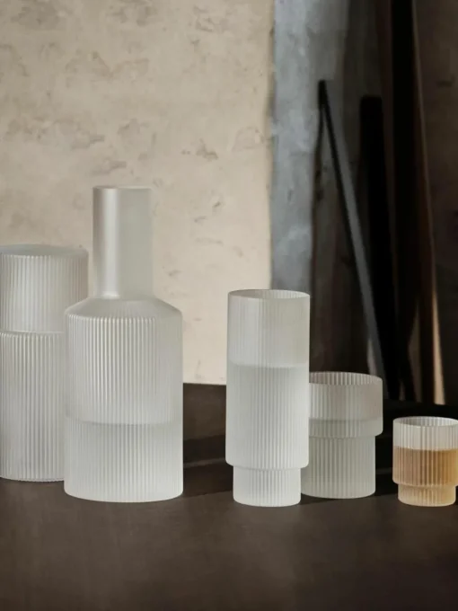 Mundgeblasene kleine Karaffe Ripple mit Wasserglas, 2er-Set
