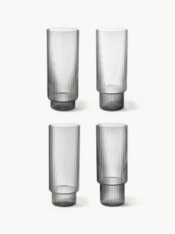 Mundgeblasene Longdrinkgläser Ripple mit Rillenrelief, 4er-Set