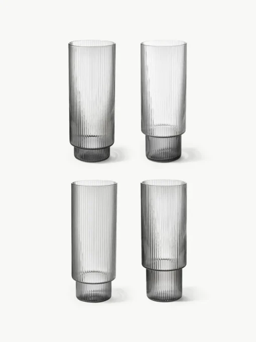 Mundgeblasene Longdrinkgläser Ripple mit Rillenrelief, 4er-Set