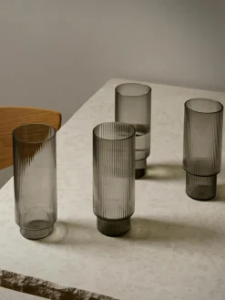 Mundgeblasene Longdrinkgläser Ripple mit Rillenrelief, 4er-Set