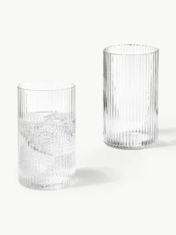 Mundgeblasene Longdrinkgläser Ripple mit Rillenrelief, 4 Stück